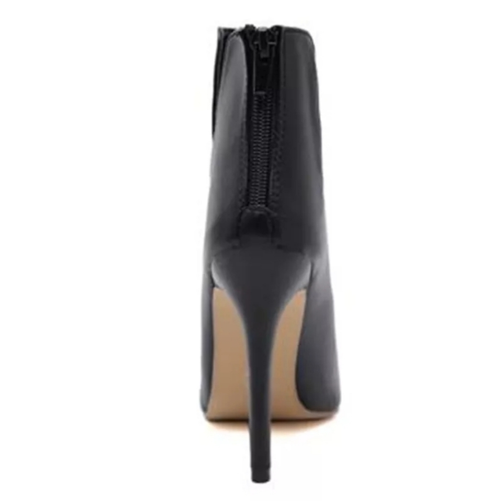 Black Open Toe Heeled Ankle Boots - Picture 8 of 9